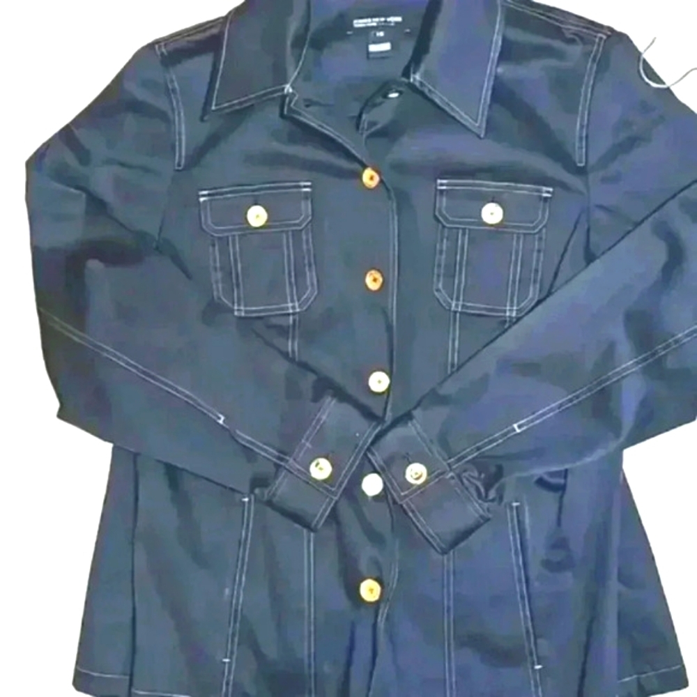 Jones New York womens jacket sz 1X navy blue gold utility stretch military